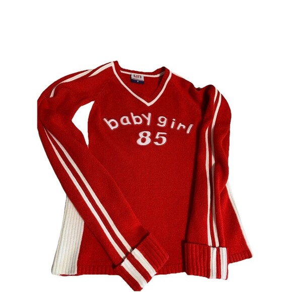 Vintage Women’s’s size Small Varsity Stretchy “baby girl” Knit Sweater V neck - Picture 5 of 6